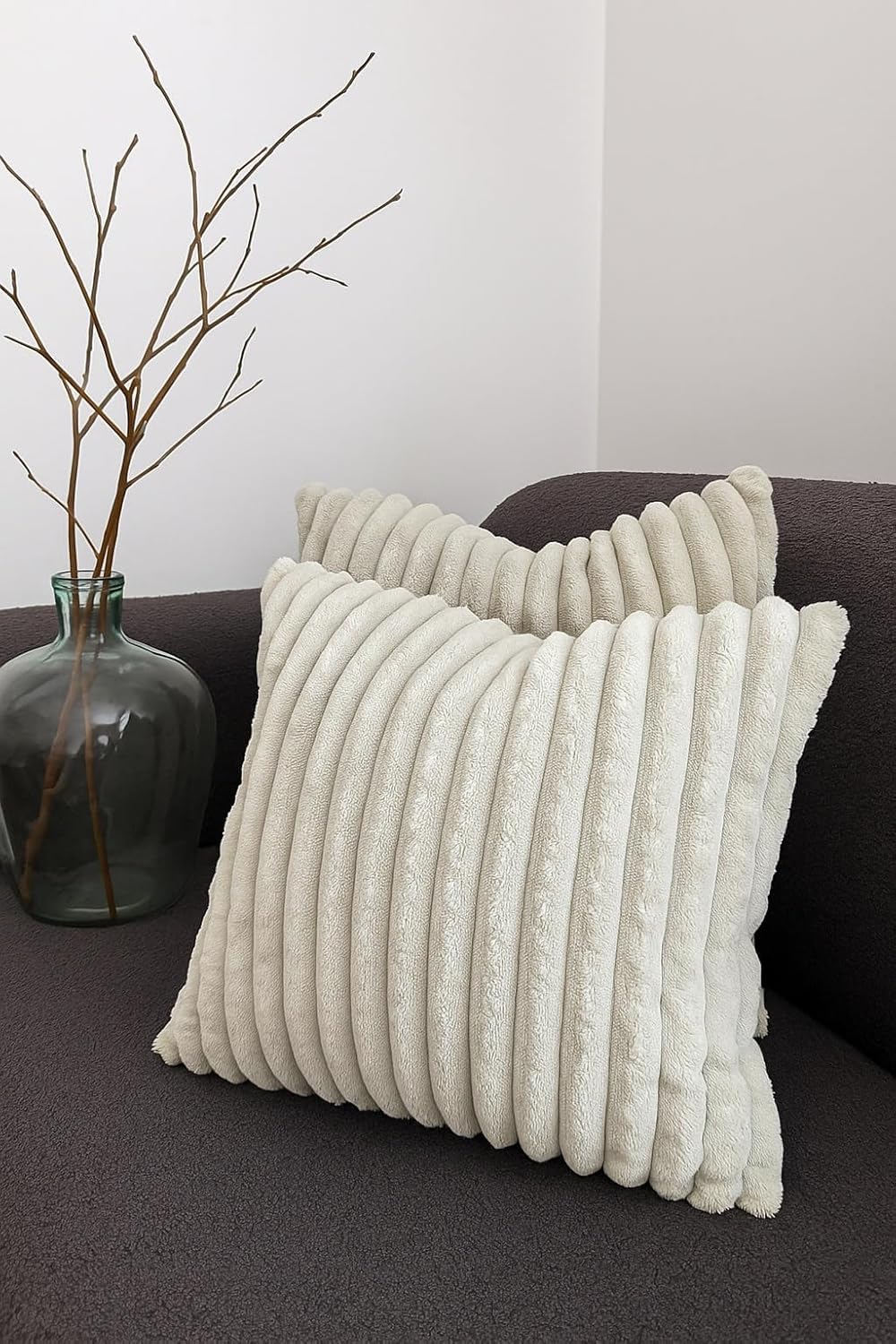 AWARD VELVETS Premium Faux Rabbit Fur Plush Luxury Soft Fluffy Striped Decorative Throw Pillow/Cushion Covers for Sofa, Couch, Living Room - (Light Grey, 16 x 16 inch) Set of 1