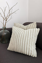 AWARD VELVETS Premium Faux Rabbit Fur Plush Luxury Soft Fluffy Striped Decorative Throw Pillow/Cushion Covers for Sofa, Couch, Living Room - (Light Grey, 16 x 16 inch) Set of 1