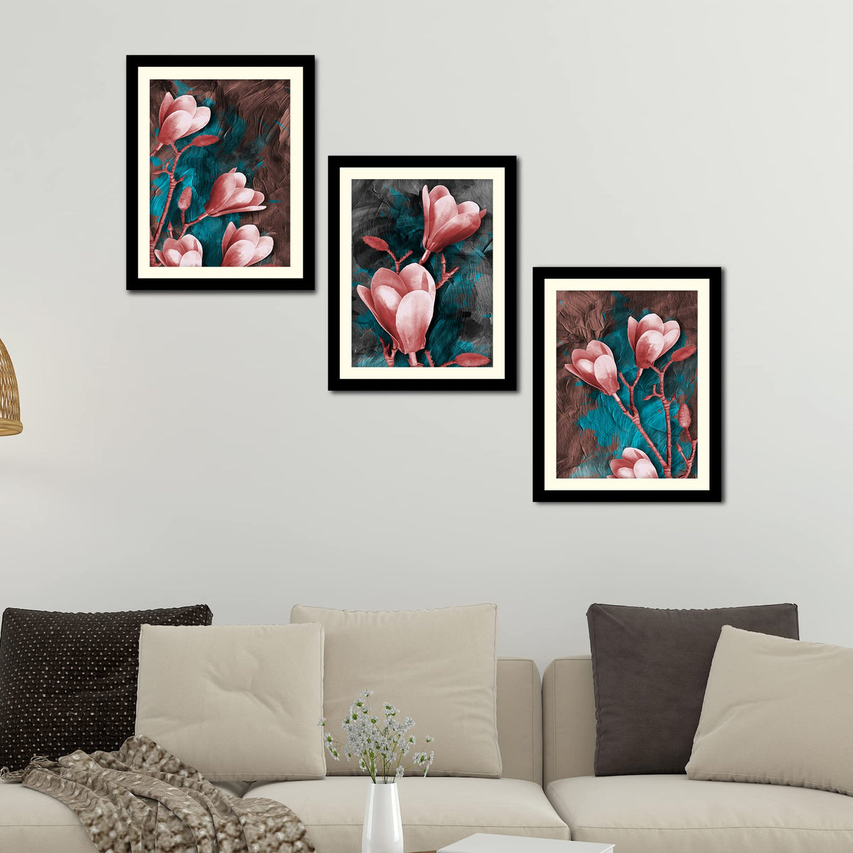 VIBECRAFTS Tulips Flower Decorative Wall Frames Set of 3 For Office Digital Reprint Posters with Synthetic Wooden Frame Home, Office Decorative Gift Item(15 inch x 12 inch)(PFVC3Pcs4_1318)