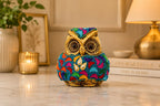 KridayKraft Metal Owl Showpiece, 10 cm Golden Aluminium Owl Statue with Stone Work, Decorative Paperweight for Home, Office Desk, Study Table & Gifting