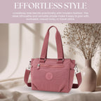 MOCA Women Nylon Tote Bag Lightweight Waterproof Handbag Large Capacity Multi Compartment Shoulder Crossbody Bag Daily Use Office Travel College Ladies Purse with Zipper (Peach)