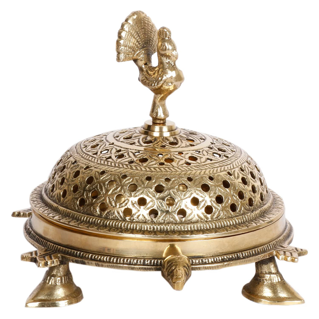 Artvarko™ Brass Tortoise Peacock Incense Burner - Loban Dhoop Dani for Home, Office, Temple, God Puja (6.5x5x4.5 Inches)