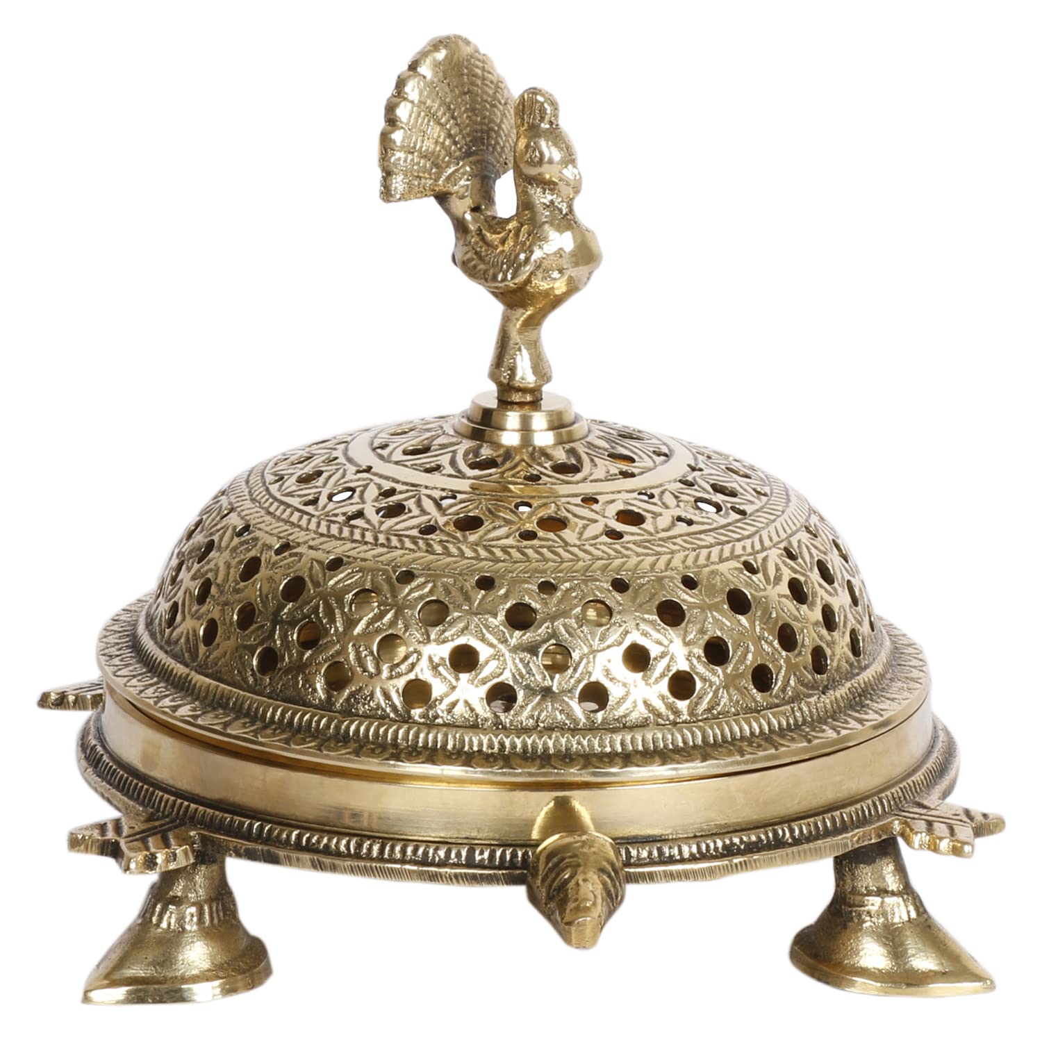 Artvarko™ Brass Tortoise Peacock Incense Burner - Loban Dhoop Dani for Home, Office, Temple, God Puja (6.5x5x4.5 Inches)