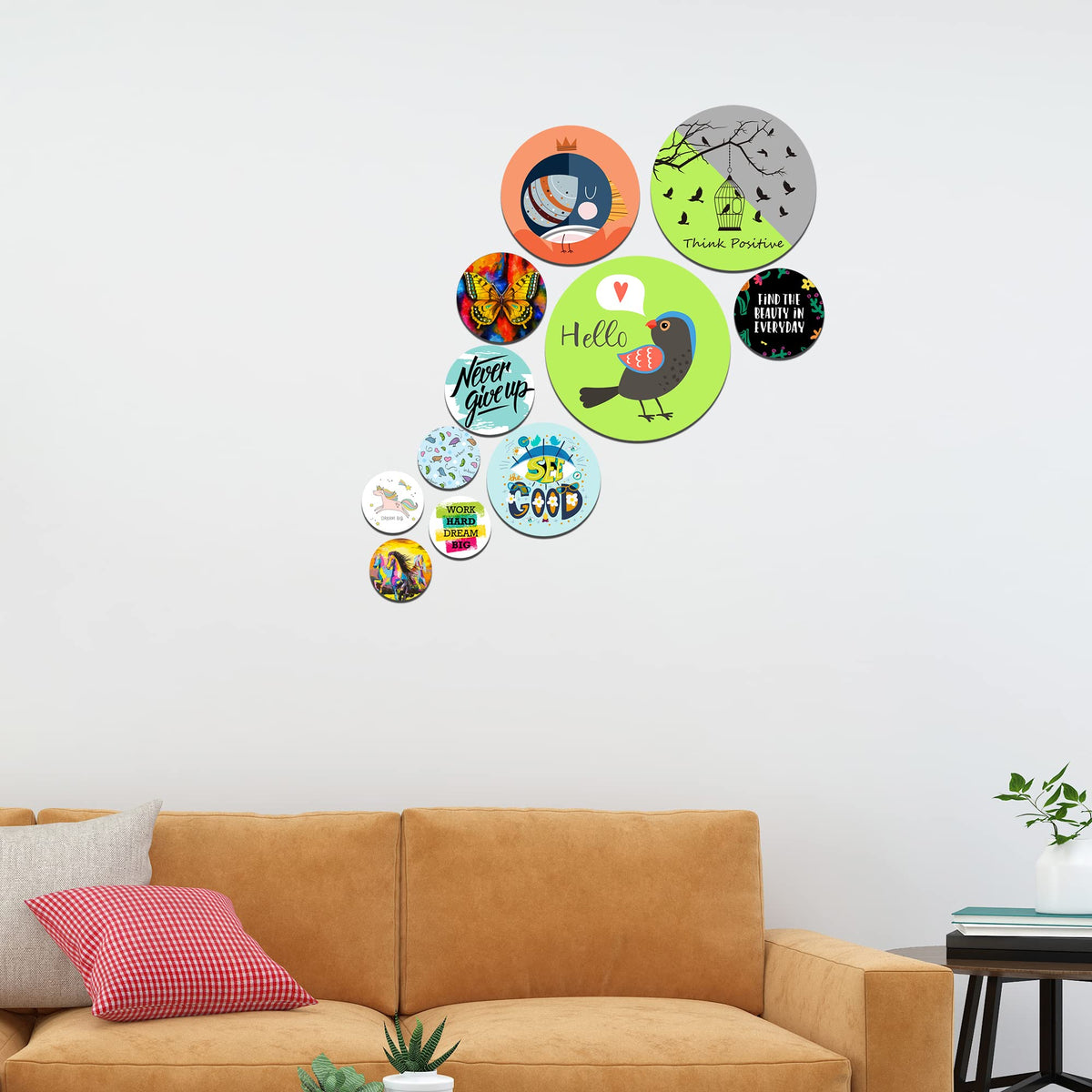 Artvibes Find The Beauty in Everyday Round Shape MDF Wooden Wall Decor Items | Quotes Decor Item | Wall Accent | Office Decor | Wall Art Print | Inspirational quotes | Gift Items (WPS_117N), Set of 11