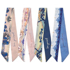 FFZDENA 4-Piece Hair Scarf for Women, Retro Landscape Silk-Feel Satin Scarf, Stylish Purse Headband and Handbag Ribbon Accessories