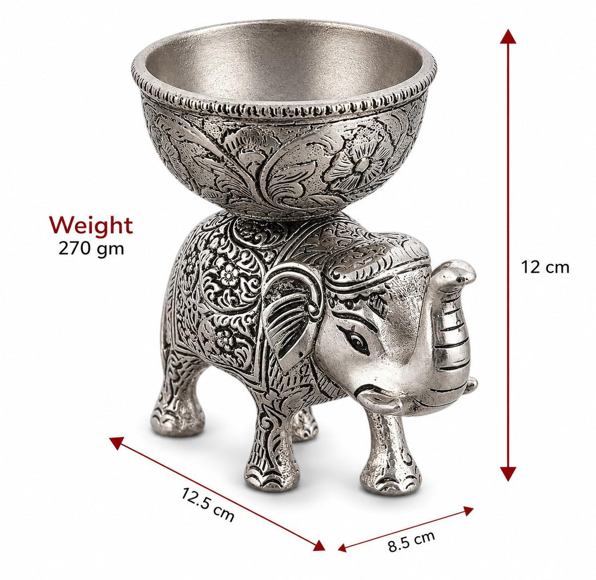 KridayKraft Metal Elephant Dry Fruit Bowl Showpiece Silver Polish for Your Home, Office Table Decorative, Elephant Showpiece Bowl for Gift, Animal Figurines