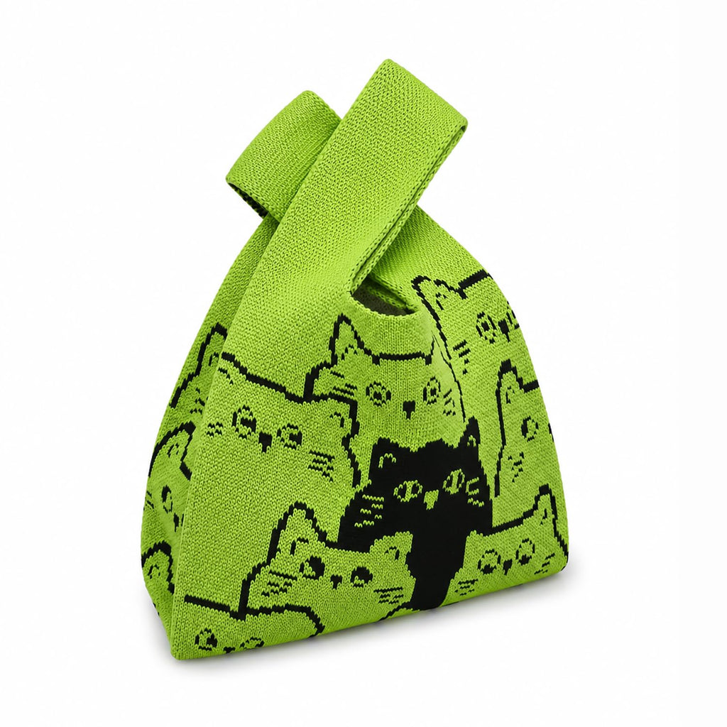 Cybersnc Tote Bag for Women, Knitted Tote Bag with Cute Cat Pattern, Reusable Hand Bags for Women Stylish, Soft Lightweight Shopping Bag for Work, College, Travel & Everyday Use