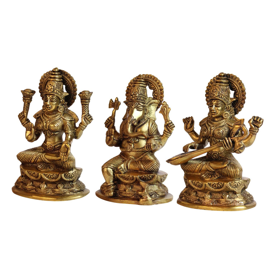 ARTVARKO Brass Lakshmi Ganesha Saraswati Idol Ganesh laxmi Murti Statue for Puja Home Office Success Entrance Decor Diwali Pooja Good Luck Gift 7 Inches