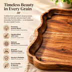 Premium Acacia Wood Serving Tray Handcrafted Wooden Decorative Tray with Scalloped Edge 11 x 11 x 1 Inch Round Serving Platter for Coffee Table, Dining Table, Tea, Snacks & Home Decor (mod 4)