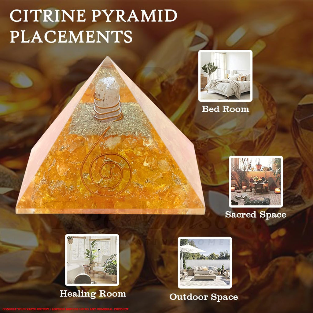 TREE MAISON CORONATING HOMES Citirine Crystal Pyramid | 2 Inch | Feng Shui & Vastu Correction | Crystal Pyramid for Positive,Meditation, Health, Good Luck | Home & Office Decor | Gift | Study Table