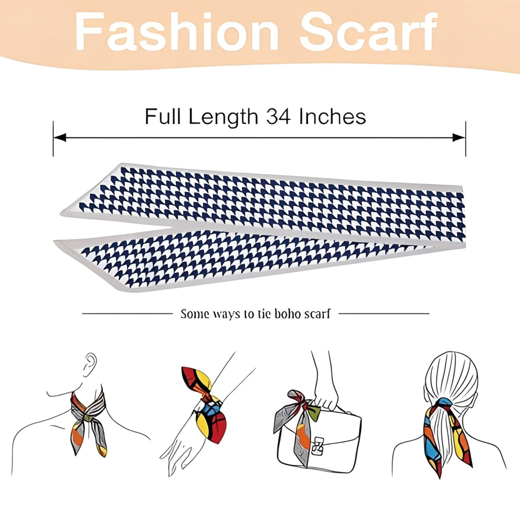 FFZDENA Hair Scarf for Women, Satin Scarf Accessories, Multifunctional Head Scarf and Bag Scarf, Set of 4 Blue Polyester Scarves for Fashion Styling