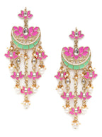 Karatcart Gold Plated Pink Meena Lotus Design Kundan Dangler Earrings for Women (color may slightly vary due to photographic effect)