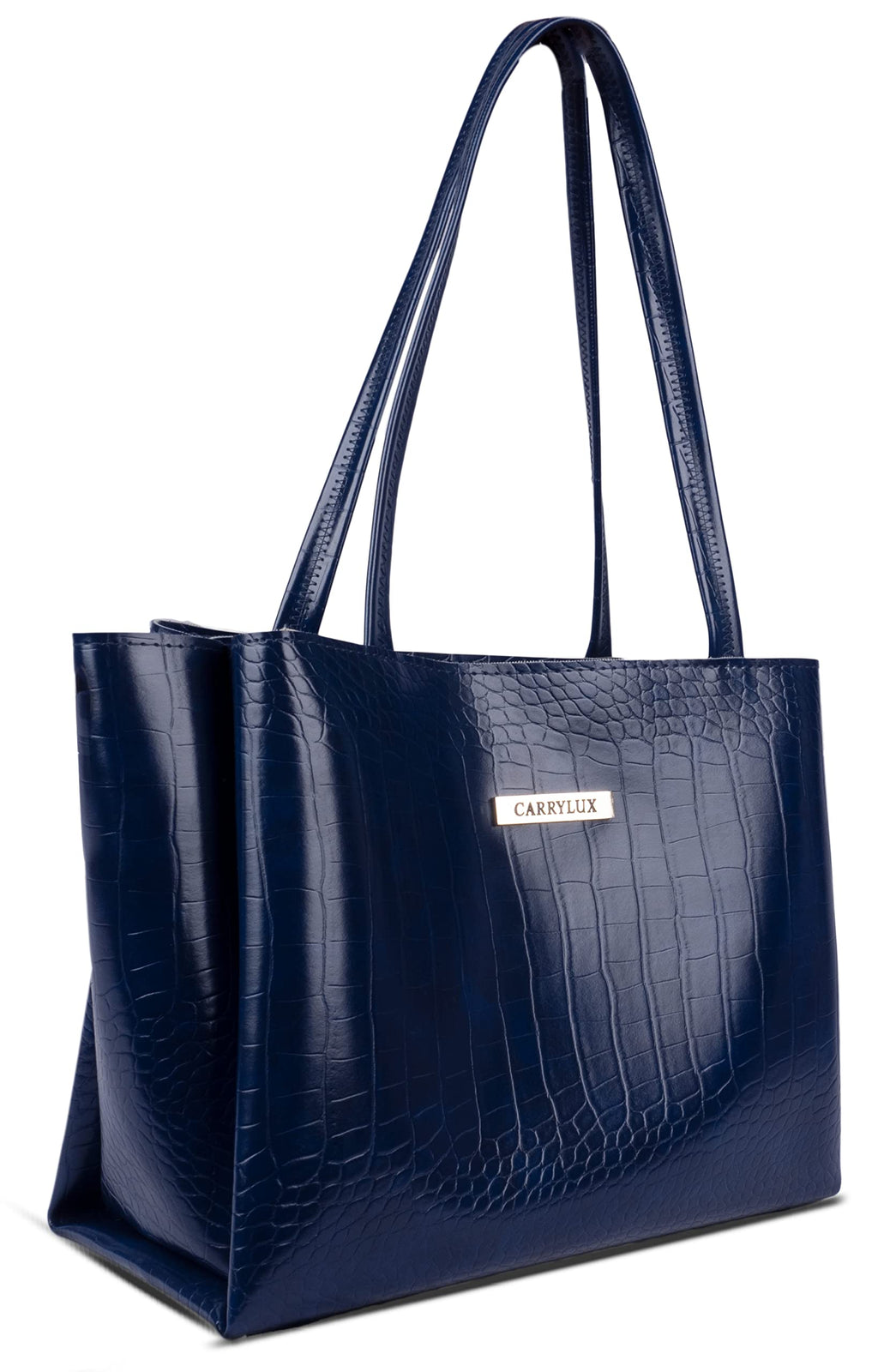 Carrylux Large Capacity Croco Pattern Tote Bags For Womens Big Purses And Handbags Ladies Big Shoulder Bag (Blue)