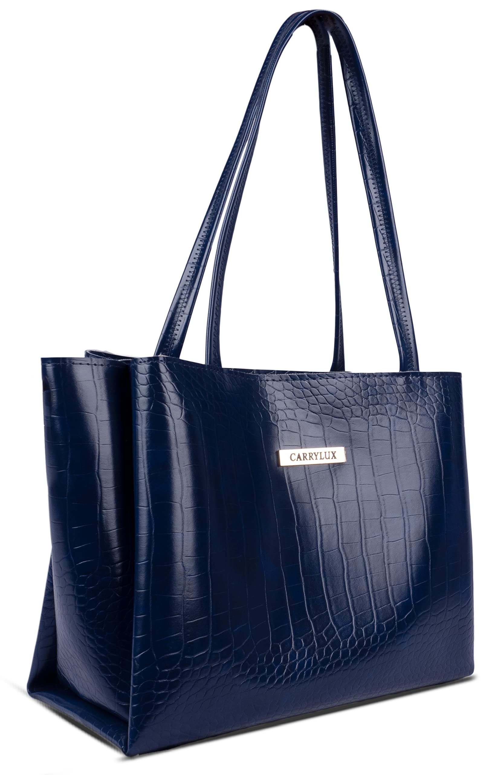 Carrylux Large Capacity Croco Pattern Tote Bags For Womens Big Purses And Handbags Ladies Big Shoulder Bag (Blue)