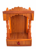 Premium Handcrafted Wooden Mandir for Home & Office | Compact Open Pooja Temple with Storage Drawer | Traditional Rosewood Sheesham Finish Wood Devotional Altar Ghari (42 x 32 x 22 cm) | Classic Brown