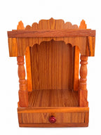 Premium Handcrafted Wooden Mandir for Home & Office | Compact Open Pooja Temple with Storage Drawer | Traditional Rosewood Sheesham Finish Wood Devotional Altar Ghari (42 x 32 x 22 cm) | Classic Brown