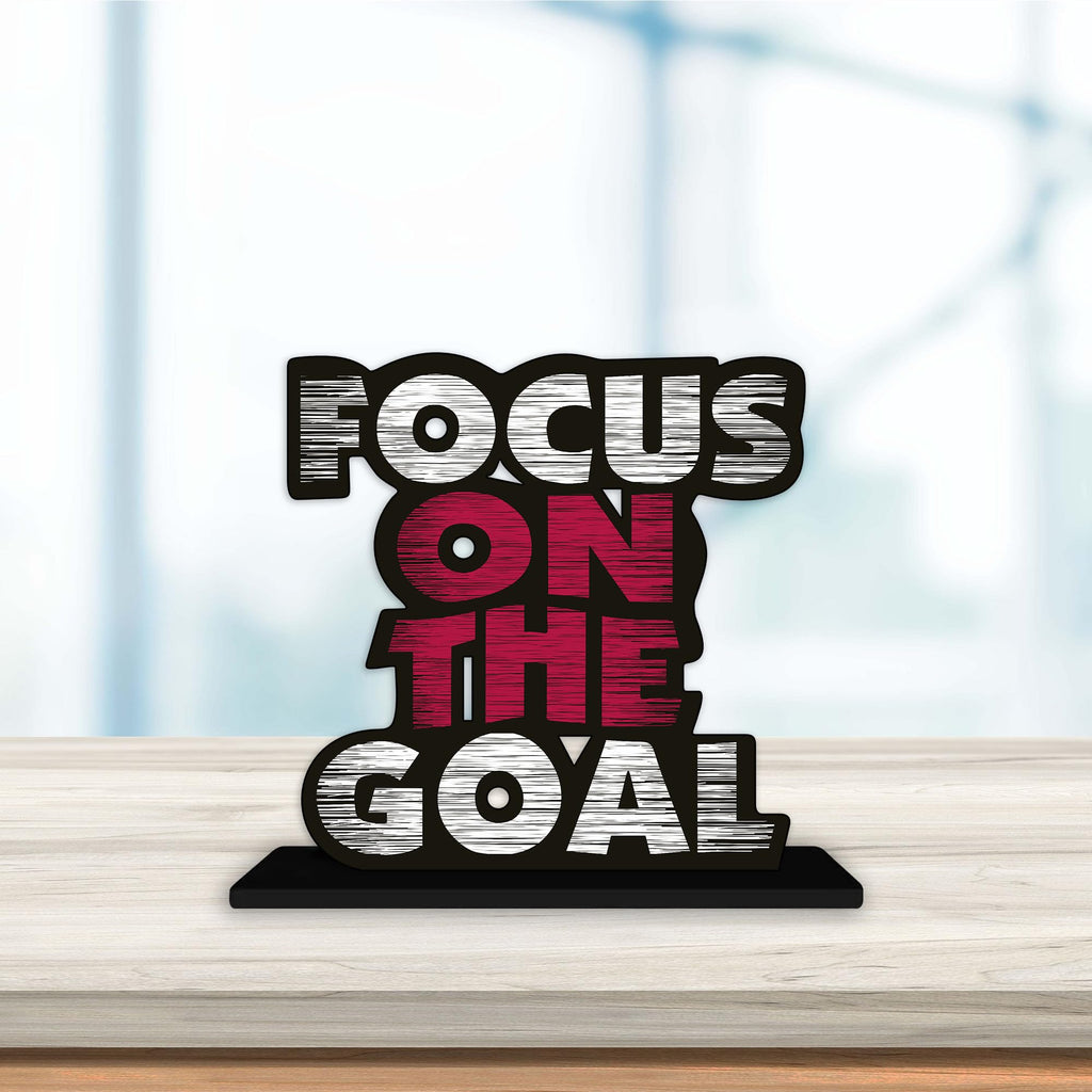 Artvibes Wooden Idols and Figurine Focus On The Goal Quote Table Decor for Office Desk Showpiece | Home Decoration | Living Room | Modern Gifting Item (Sp_1140), Inspirational