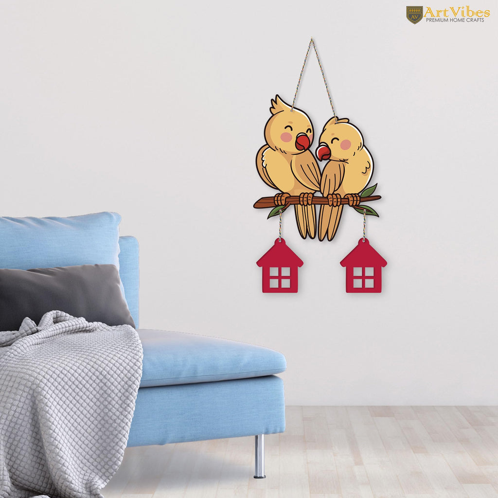 Artvibes Cute Pair of Birds Decorative MDF Wooden Wall Art for Home | Garden Balcony | Decoration Wall Hanging Items | Trendy Decor | Wall Poster | Paintings For Wall | Gift Items (WH_9114N)