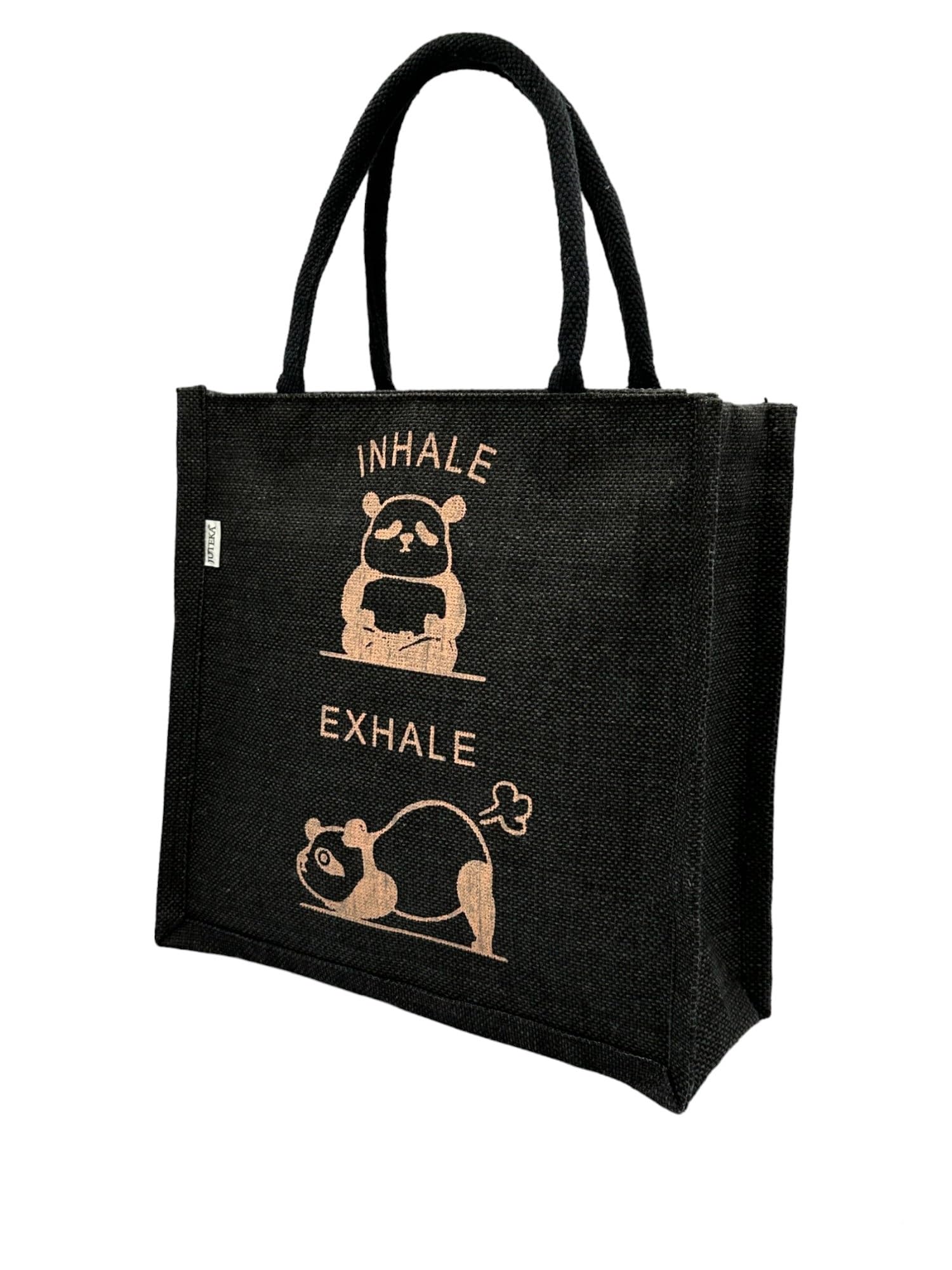 JUTEKA Printed Eco Friendly Jute Bag with Zipper Closure and Premium Cotton Handles for Lunch, Grocery, Tiffin, Office, Shopping