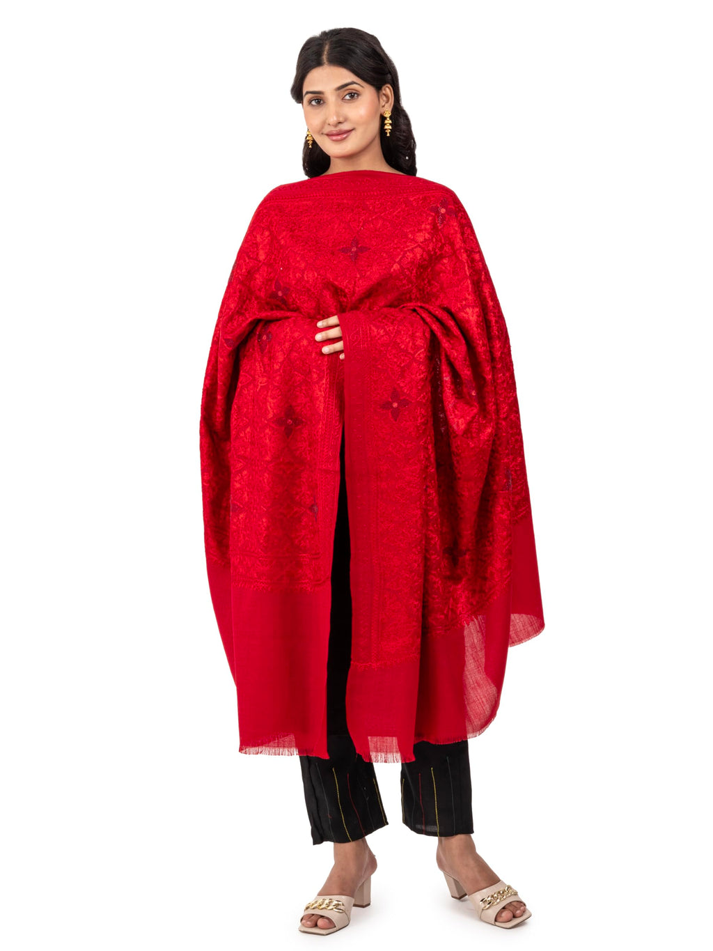 Naureen Women Pashmina Blend Shawl, Aari Embroidery with Shimmering Crystals, Warm and Soft, 40x80 inches