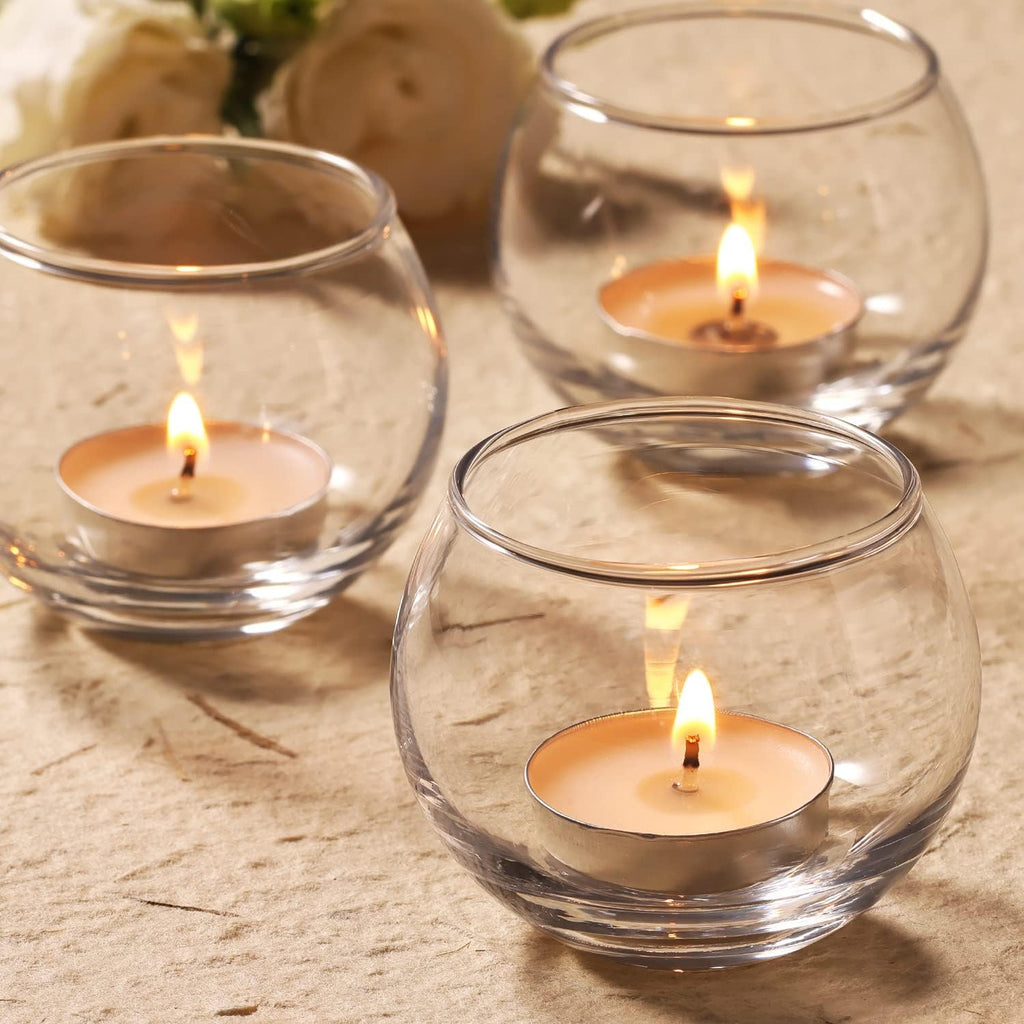 Mahganya Glass Tealight Candle Holders Decorative Items for Home Christmas and Diwali Set of 2 (Clear)