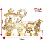 KridayKraft Lord Krishna and Arjun Rath Chariot with Two Horses Decorative Showpiece Metal Gold Plated Antique Krishna Arjuna Rath Wall Hanging & Table Corner Decor