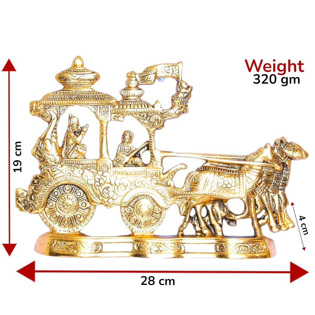 KridayKraft Lord Krishna and Arjun Rath Chariot with Two Horses Decorative Showpiece Metal Gold Plated Antique Krishna Arjuna Rath Wall Hanging & Table Corner Decor