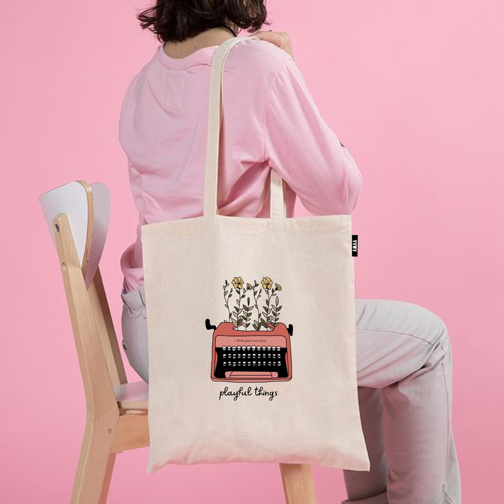 VVWV Playful Things Printed Reusable Tote Bags | 100% Organic Cotton Shopping/Grocery Bag | Multi-Purpose Bag | Sturdy Canvas Bag with 15kgs Capacity (13 x 15.7 Inch)