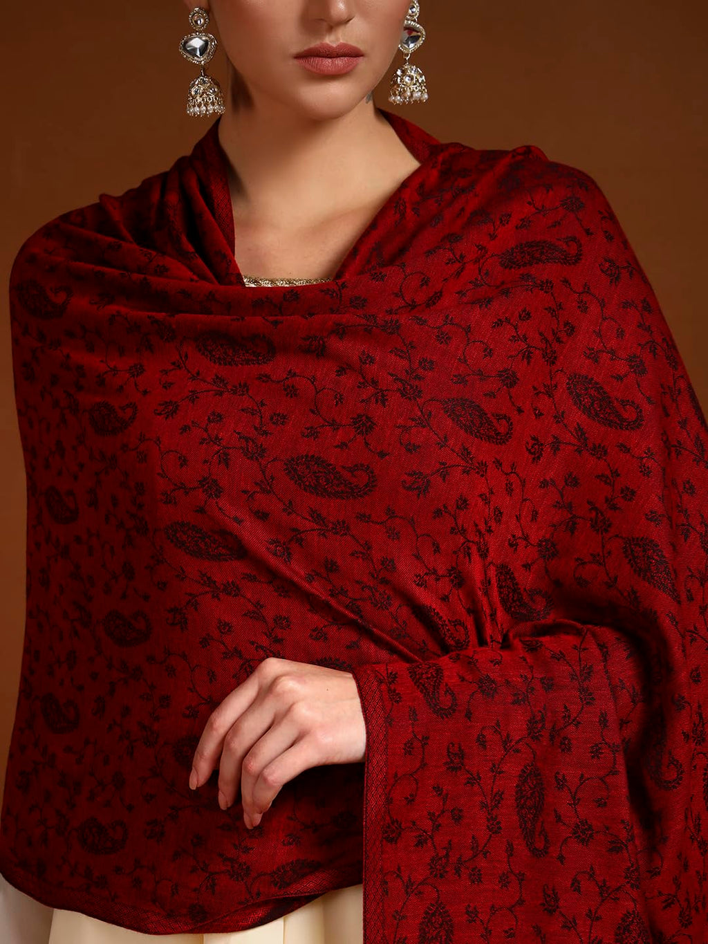 Pashmoda Women Gulpari Kaani Stole, Authentic Kashmiri Luxury Pashmina Style Shawl, Stole, (Size 28x80 Inches, Maroon Color) MAVST06