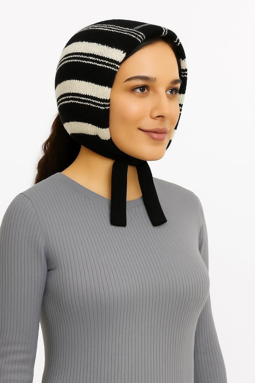 NISHVITH Lines - Stylish Winter Knit Muffler, Striped Pattern, Ear Protection Design with Ties, Warm Casual Wear for Women(Pack of 2, Multicolor, Color Varies)