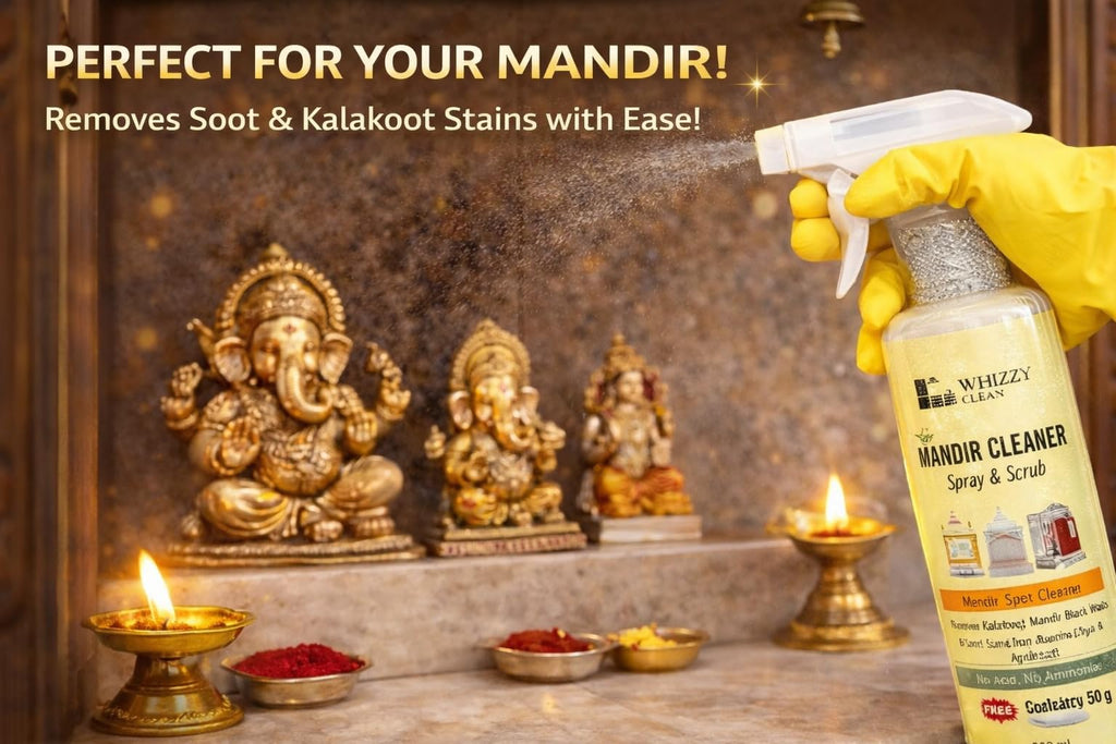 Whizzy Clean Mandir Soot & Black Wall Cleaner – 500ml | Diyas & Jot Soot Remover | No Acid, No Ammonia | Free Scrubbing Rag (1)