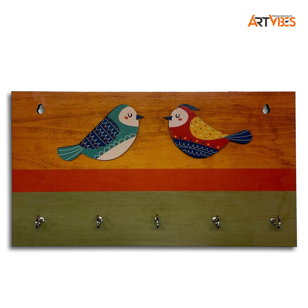 Artvibes Unique Stylish Wooden Key Holder for Wall Decor with Stylish Stainless Steel 5 Hooks Beautiful Key Organizer for Home Decoration(KH_800)