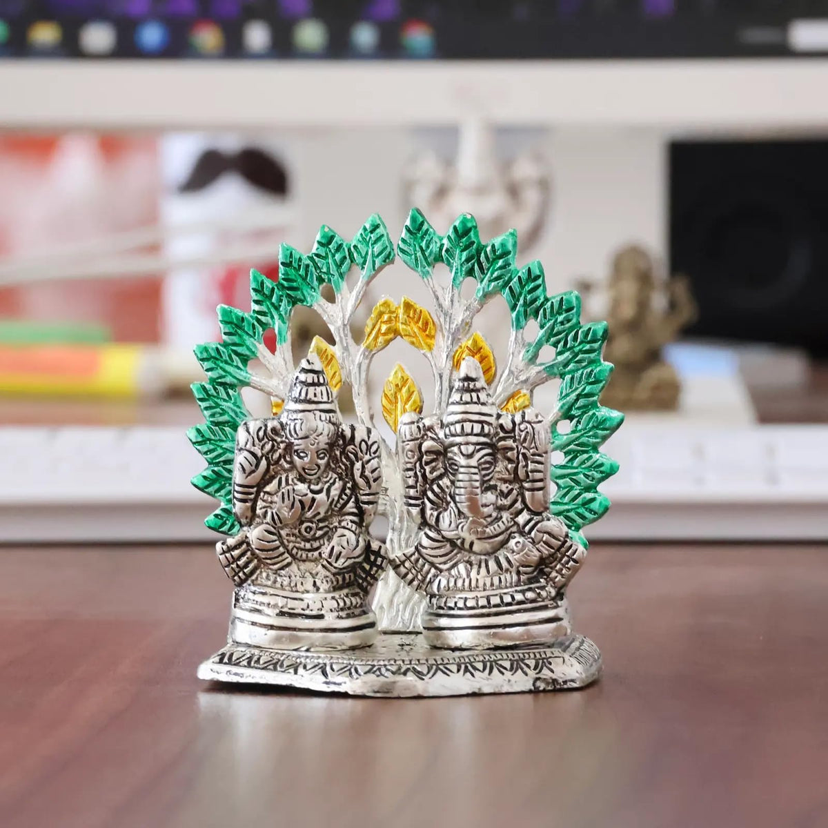 KridayKraft Mini Laxmi Ganesh Murti – Divine Lord Idol for Home & Office Décor, Intricately Designed Pooja Statue & Spiritual Showpiece for Living Room, Bedroom, Temple (Silver)