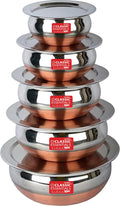 Classic Essentials Copper Bottom Stainless Steel Handi Set with lid/Cookware Set/Patila/Bhagona/Biryani Cook & Serve (10)