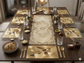 Placemat Set with Table Runner Combo for Dining Table Home Kitchen Everyday Use Table Mat Set for Dining Decoration (geomatric Prism Table mat+Royal Victoria Table Runner, Pack of 9 (8+1)) Kafalo