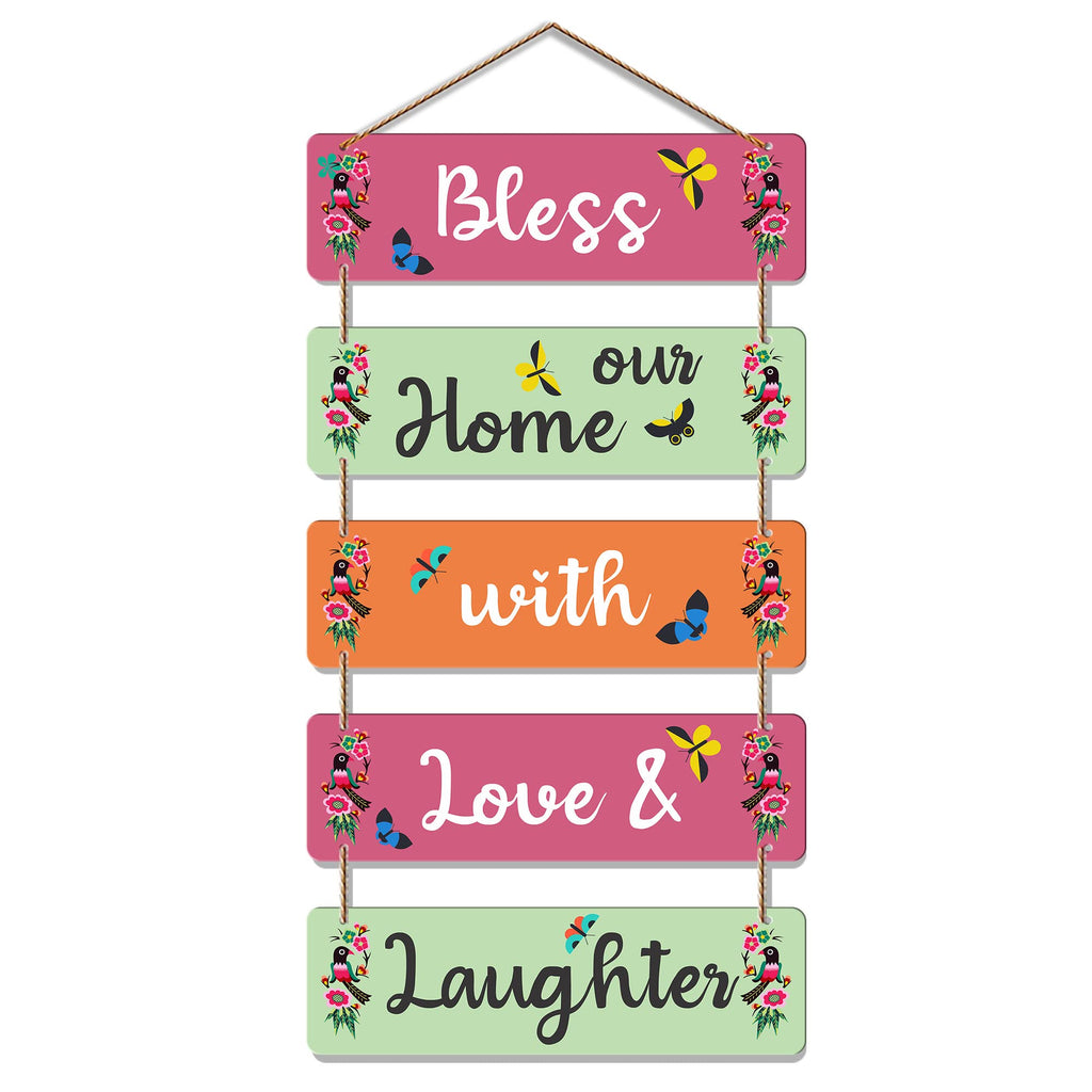 Artvibes Bless Our Home With Laughter Decorative Wall Art MDF Wooden Wall Hanger for Living Room | Quotes Decor Item | Home Quotes Wall Hanging | Modern Decor Items | Wall Poster(WH_6202N)