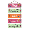 Artvibes Bless Our Home With Laughter Decorative Wall Art MDF Wooden Wall Hanger for Living Room | Quotes Decor Item | Home Quotes Wall Hanging | Modern Decor Items | Wall Poster(WH_6202N)