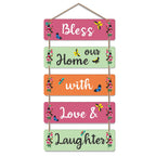 Artvibes Bless Our Home With Laughter Decorative Wall Art MDF Wooden Wall Hanger for Living Room | Quotes Decor Item | Home Quotes Wall Hanging | Modern Decor Items | Wall Poster(WH_6202N)
