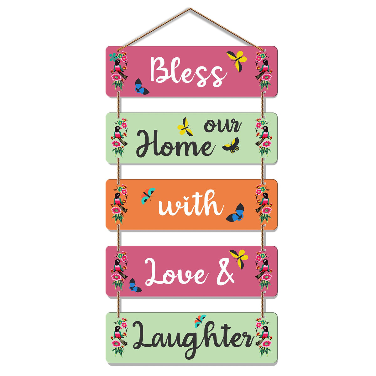 Artvibes Bless Our Home With Laughter Decorative Wall Art MDF Wooden Wall Hanger for Living Room | Quotes Decor Item | Home Quotes Wall Hanging | Modern Decor Items | Wall Poster(WH_6202N)