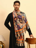 Pashmoda Men Floral Sonata Royal Fine Soft Bamboo Fibre Stole, Multicoloured Design, Evening Wrap, Luxury Pashmina Style Scarf, Wrap, Sustainable and Natural Fabric (Size 28x80, Olive colour) MISST32