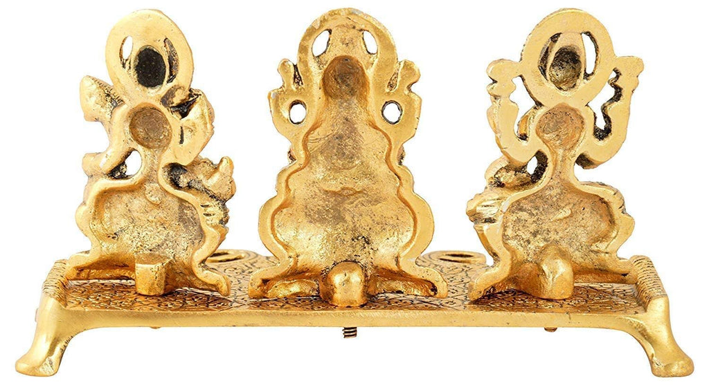 KridayKraft Laxmi Ganesh Saraswati Metal Idol Decorative Platter with Diya (Gold)