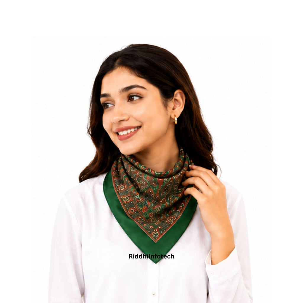 RiddhiInfotech Uttarakhand Pahadi Printed Square Scarf for Women | 26 x 26 Inch Traditional Head Scarf | Vintage Hair Wrap, Bandana, Neck Scarf & Stylish Fashion Accessory | Multicolour