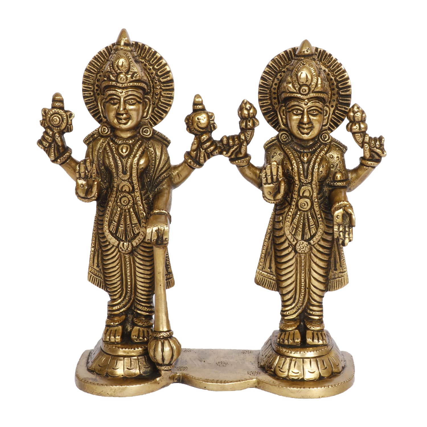 ARTVARKO Brass Laxmi Narayana Murti for Home Office Temple Puja Handmade Standing Lakshmi Vishnu Idol Showpiece Figurine 6.75 Inch