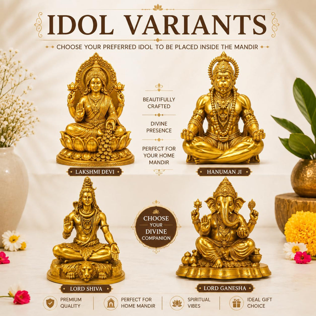 Premium Lotus Mandir for Home Decor | LED Temple | Customizable (Ganesha, Stone Grey, Large)