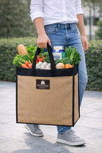 Canvas Shopping Bag Heavy Duty Large Eco-Friendly Reusable Cotton Canvas Cloth Grocery Tote Bag for Men Ladies Vegetable Milk Fruits with Hand Carry Handle Lunch Box Jhola Bags Small Size 40x38x14