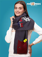 Pick Ur Needs Women Winter Woolen Muffler with Trendy Patch Design Soft Warm Knitted Scarf for Girls & Ladies Stylish Casual Mufflers (Dark Grey)