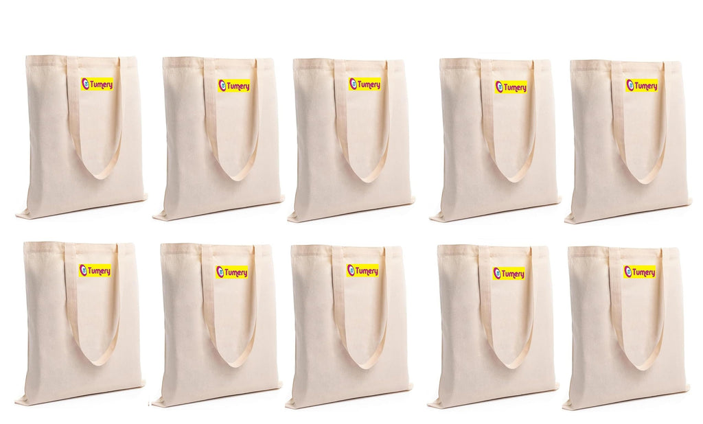 Tumery Cotton Canvas Tote Bag Women Shopping bag, Grocery, Sturdy Bag, Aesthetic Office Bag For Women Reusable 100% Eco-Friendly- Natural (Combo Of 10)
