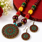 PRIMENEST Handmade Multicolor Afghani Tribal Necklace Set for Women & Girls | Antique Pendant Statement Jewelry with Earrings | Boho Ethnic Fashion Jewellery for Party, Wedding, Festival Traditional