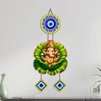 Artvibes Bal Ganesh on Lotus Leaf Evil Eye Wall Hanging for Home Decor | Nazar Protection Hanging for Entrance Living Room Temple Office | Vastu Blessings Positive Energy Decorative Gift (WH_8569N)