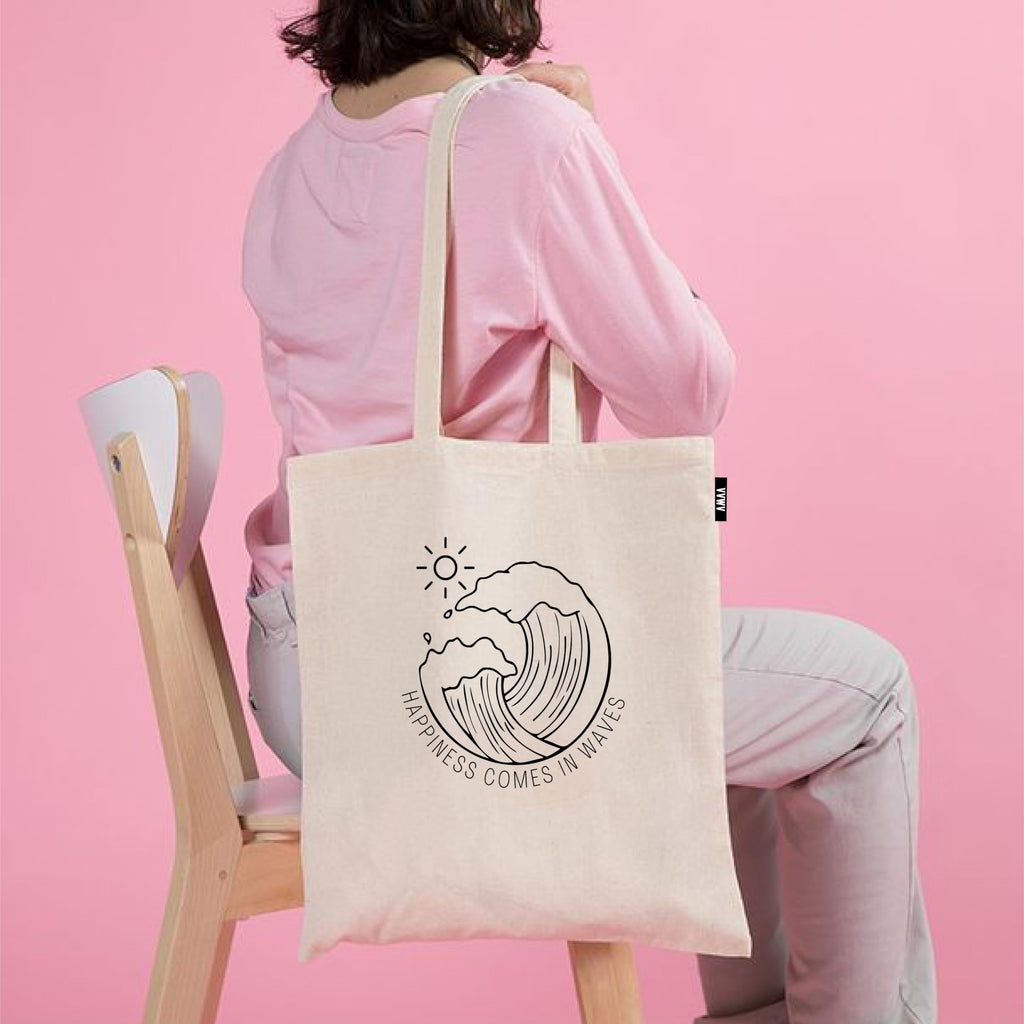 VVWV Summer Wave Mountain Printable Printed Reusable Tote Bags | 100% Organic Cotton Shopping/Grocery Bag | Multi-Purpose Bag | Sturdy Canvas Bag with 15kgs Capacity (13 x 15.7 Inch)